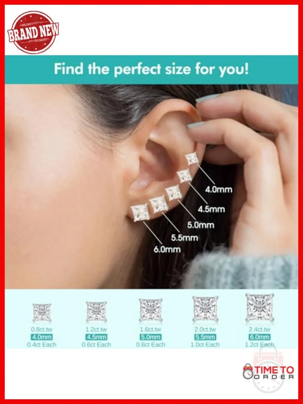 Princess Cut Moissanite Stud Earrings 2ct D VVS1 Gold Plated Silver